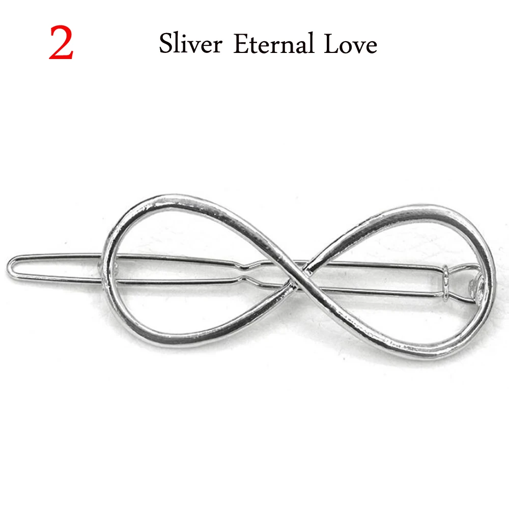 1PC Chic Gold Silver Metal Hairpins Geometric Triangle Bow-knot Cats Hair Clips Cute Barrettes Hair Styling Accessories Tools - Цвет: Silver Eternal Love