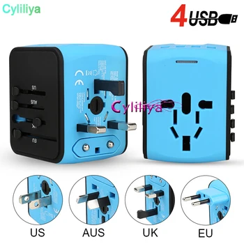 

50pcs Travel Adapter International Universal Power Adapter All-in-one with 3.4A 4 USB Worldwide Wall Charger for UK/EU/AU/Asia