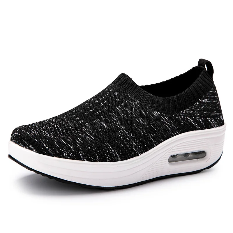 Summer Fashion Shoes 2019 Women Trainers Platform Sneakers Socks Shoes Slip On Loafers High Heels Ladies Casual Footwear Black
