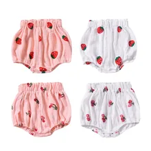 Летние милые хлопковые детские трусы с рисунком фруктов для новорожденных девочек, детские трусы, штаны с подгузниками, дышащие штанишки