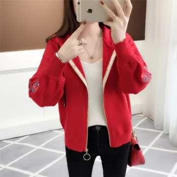 

2018 embroidered lotus leaf loose women's clothing han edition zipper