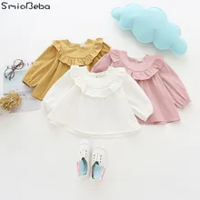 Smiobebies/белая рубашка для малышей блузка с длинными рукавами для новорожденных рубашка детские повседневные рубашки розового и желтого цвета с оборками школьная 9 months to 3 years Old для девочек