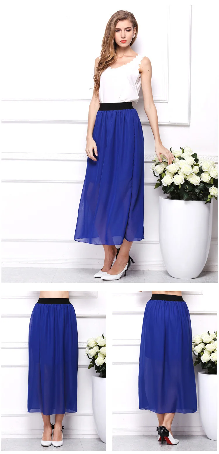Корейский 2019 летняя юбка для женщин высокая талия шифоновая длинная юбка Boho повседневное юбки для