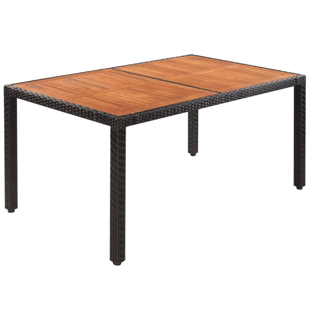 vidaXL Outdoor Table Poly Rattan Acacia Wood Top 59"x35.4"x29.5"in