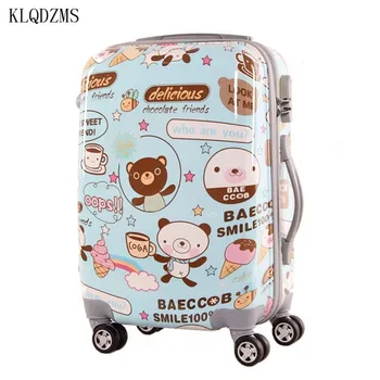 

KLQDZMS 20/24/28inch Cute Cartoon Children Rolling Luggage Spinner fashion brand travel suitcase trolley bags for men and women