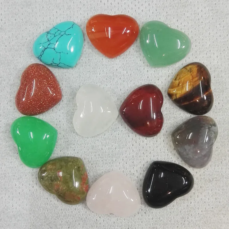 

Good quality 15x18mm Natural stone heart beads Assorted mixed CAB CABOCHON no hole for jewelry making Wholesale 30pcs/lot