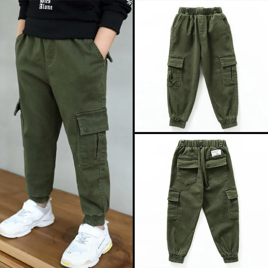 Штаны для мальчиков, детские штаны, новинка года, Детские повседневные спортивные брюки-карго, однотонные длинные штаны для мальчиков и девочек в армейском стиле, 5, 8, 9 лет