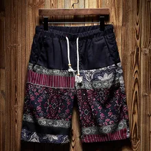 Новые мужские шорты,, повседневные пляжные шорты мужские, новые летние повседневные, в этническом стиле, свободные, хлопковые, конопли, пляжные шорты, брюки