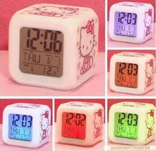 Hello Kitty Color Changing Clock LED 7 Color Led Clock Digital Alarm Clock