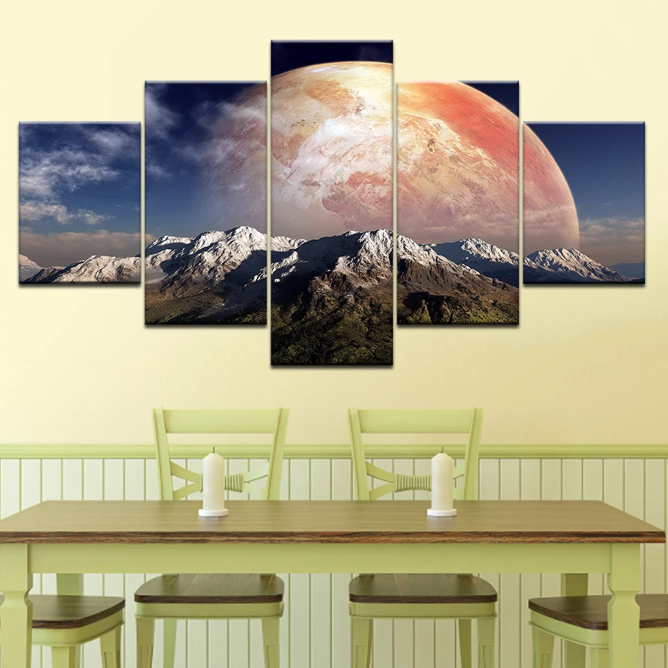 The egg sunset snow mountain landscape 5 Panels Wall Art modern Modular
