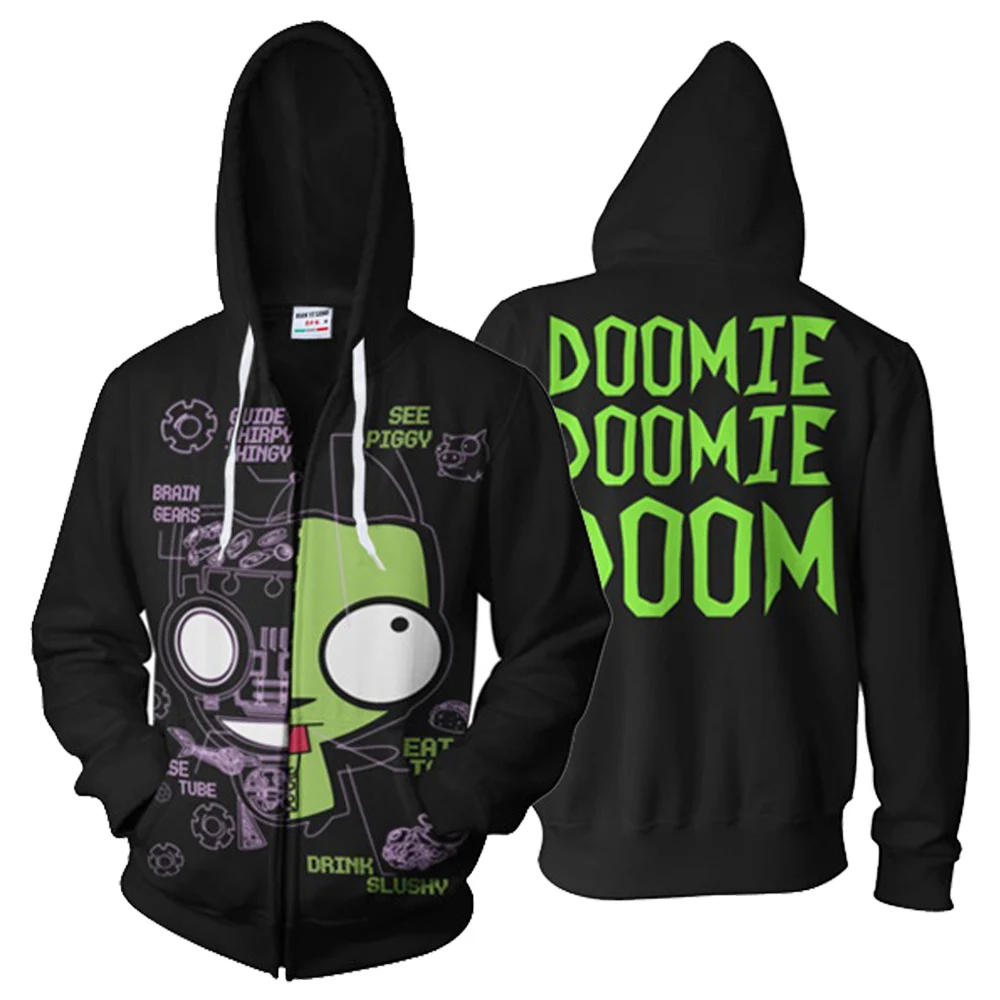 

Anime Invader Zim Hoodie Unisex Sweatshirt Zim Cosplay Hoody Hoodie Zip Up Jacket Spring Autumn Coat Top Adult Men Women