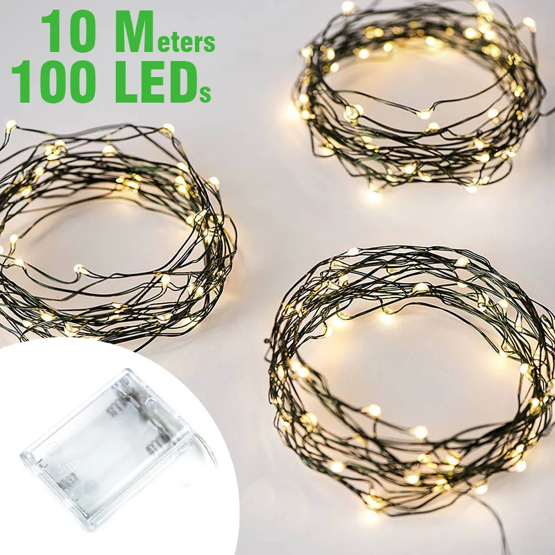 

10M 100LEDs Green Copper Wire String Lights Fairy Lights for Holiday Party Christmas Garden Garlands Festoon Wedding Decoration