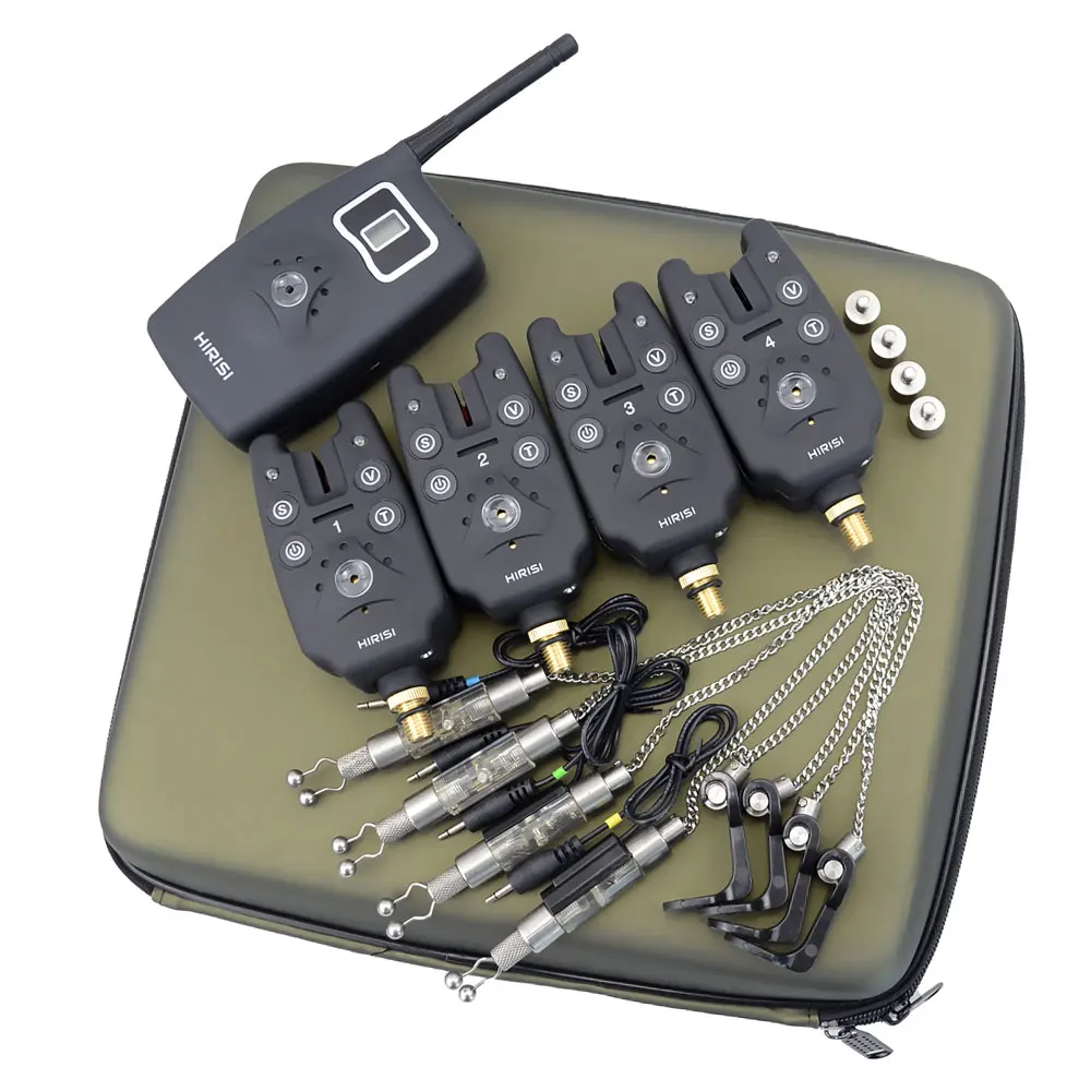 Online Wireless fishing bite alarm 1+4 set with 4pcs illuminated swinger in EVA case for carp fishing B1203S
