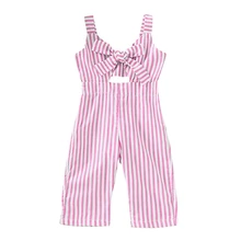 Детская одежда для девочек летние штаны в полоску из хлопка с принтом без рукавов Эластичные подтяжки полую конструкцию брюки комбинезоны