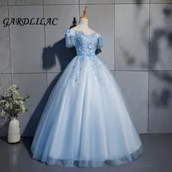 2019 синий Бальные платья с открытыми плечами кружево аппликации длинное платье для выпускного вечера маскарад бальное vestidos De 15 Anos