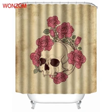 WONZOM Rose Skull Shower Curtain Fabric Bathroom Decor Decoration Horrify Cortina De Bano Polyester Bath Curtain With Hooks Gift