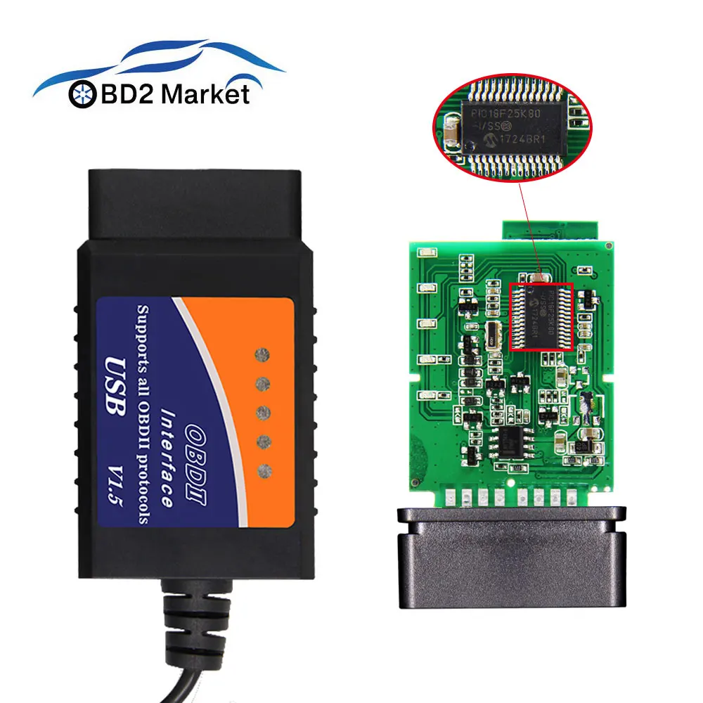 Сканер ELM 327 V1.5 USB OBD OBD2 сканер PIC18F25K80 obd 2 CAN BUS считыватель кодов неисправностей