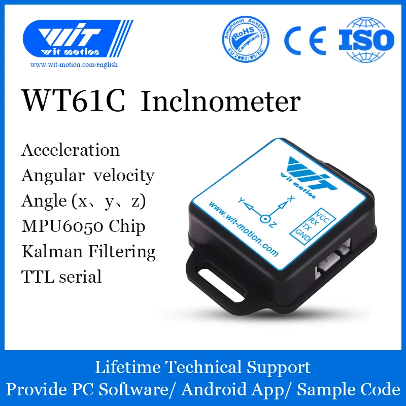 

WitMotion WT61C AHRS Inclinometer Accelerometer+Gyroscope+Angle(High-Precision 3-Axis XYZ, 100HZ Output), Provide PC/Android App