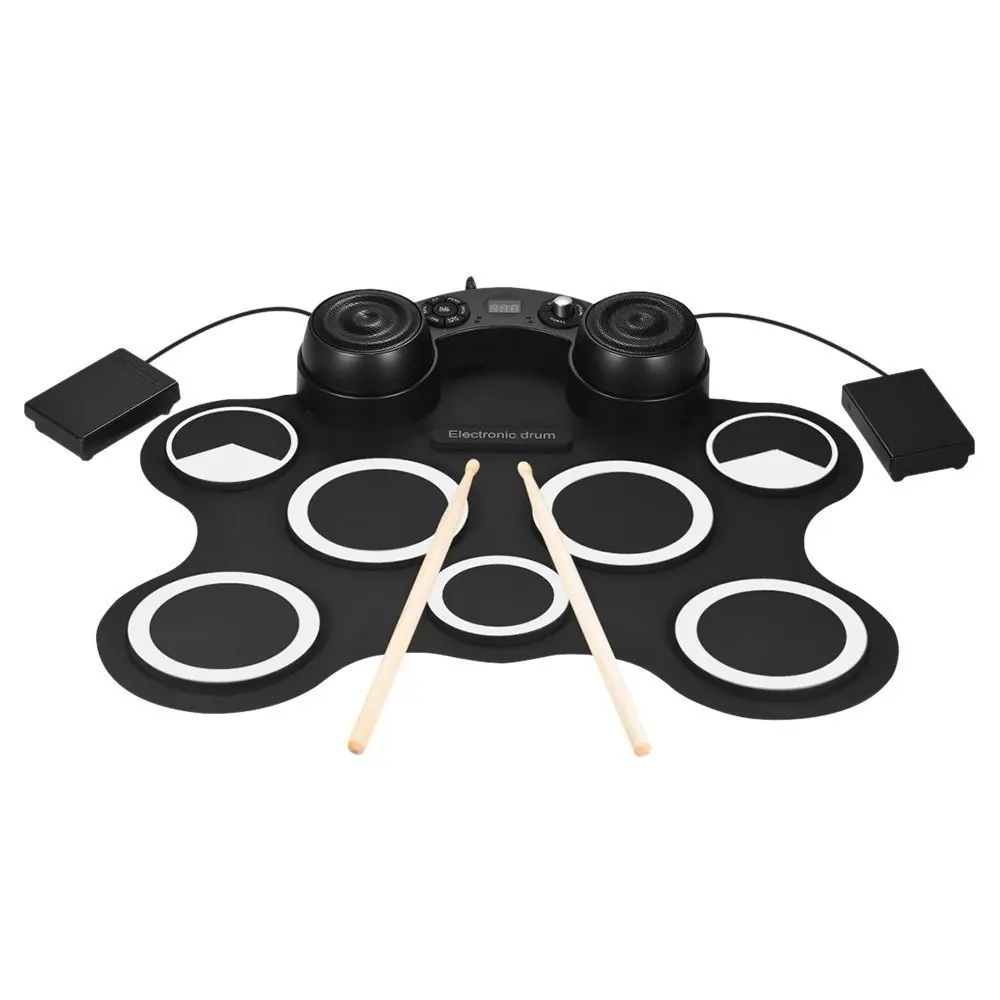 Small and portable Beginner adult children twin loudspeaker Usb Digital Electronic 7 silicon drum pads Drum Kit Set 