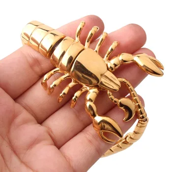 

Fashion Men's Boy's Casting Bracelets Jewelry 47mm Hot Sale Stainless Steel Charming Gold Scorpion Animal Cuff Bangle Xmas Gift