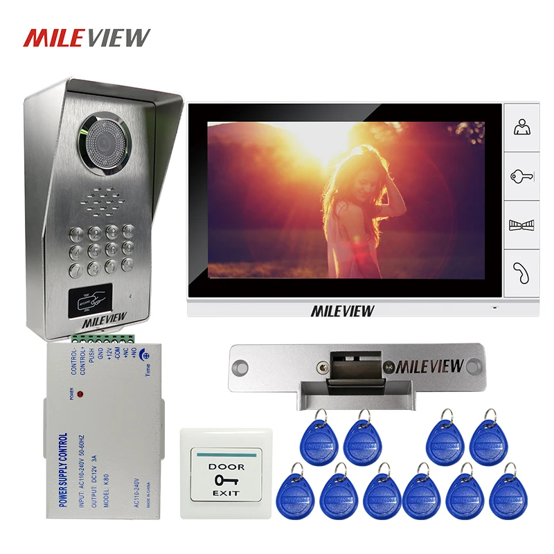 

FREE SHIPPING 9" LCD Monitor Video Intercom Door bell Phone System RFID Code Keypad Unlock Outdoor Camera + Strike Electric Lock
