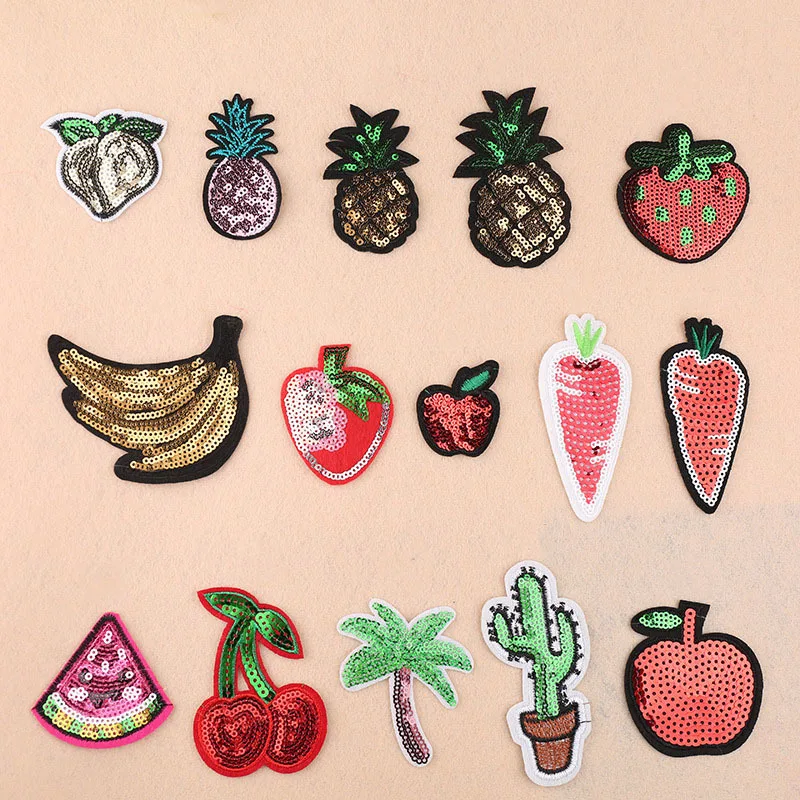 

1Pcs Sequin Fruit Patch Heat Transfers Iron On Sew On Embroidery Patches for DIY Clothes Stickers Decorative Appliques 47291