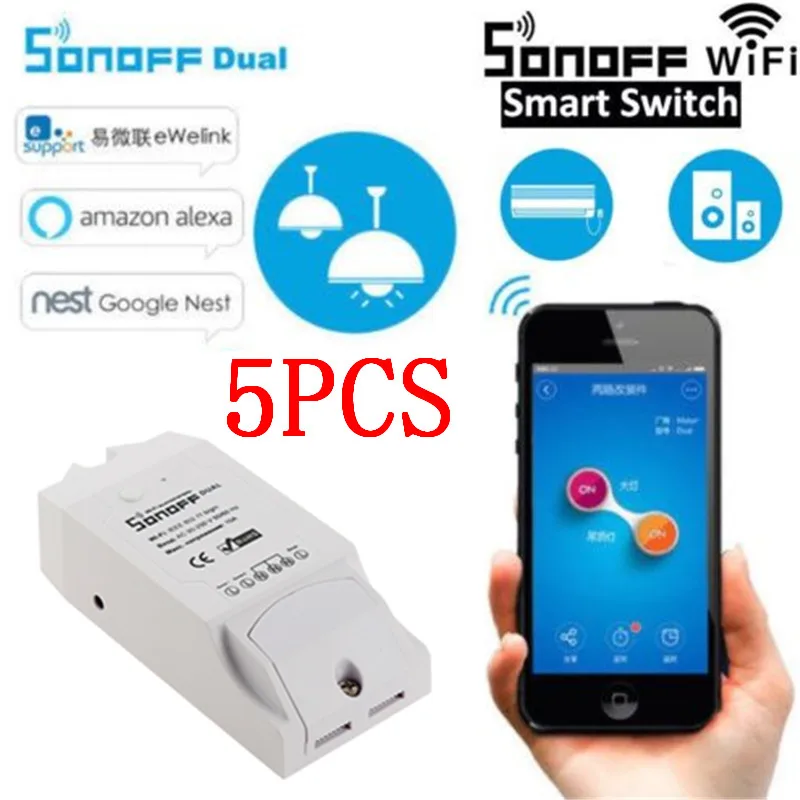 5 шт. Sonoff Dual 2CH Wifi освещение переключатель Управление несколькими устройствами WiFi