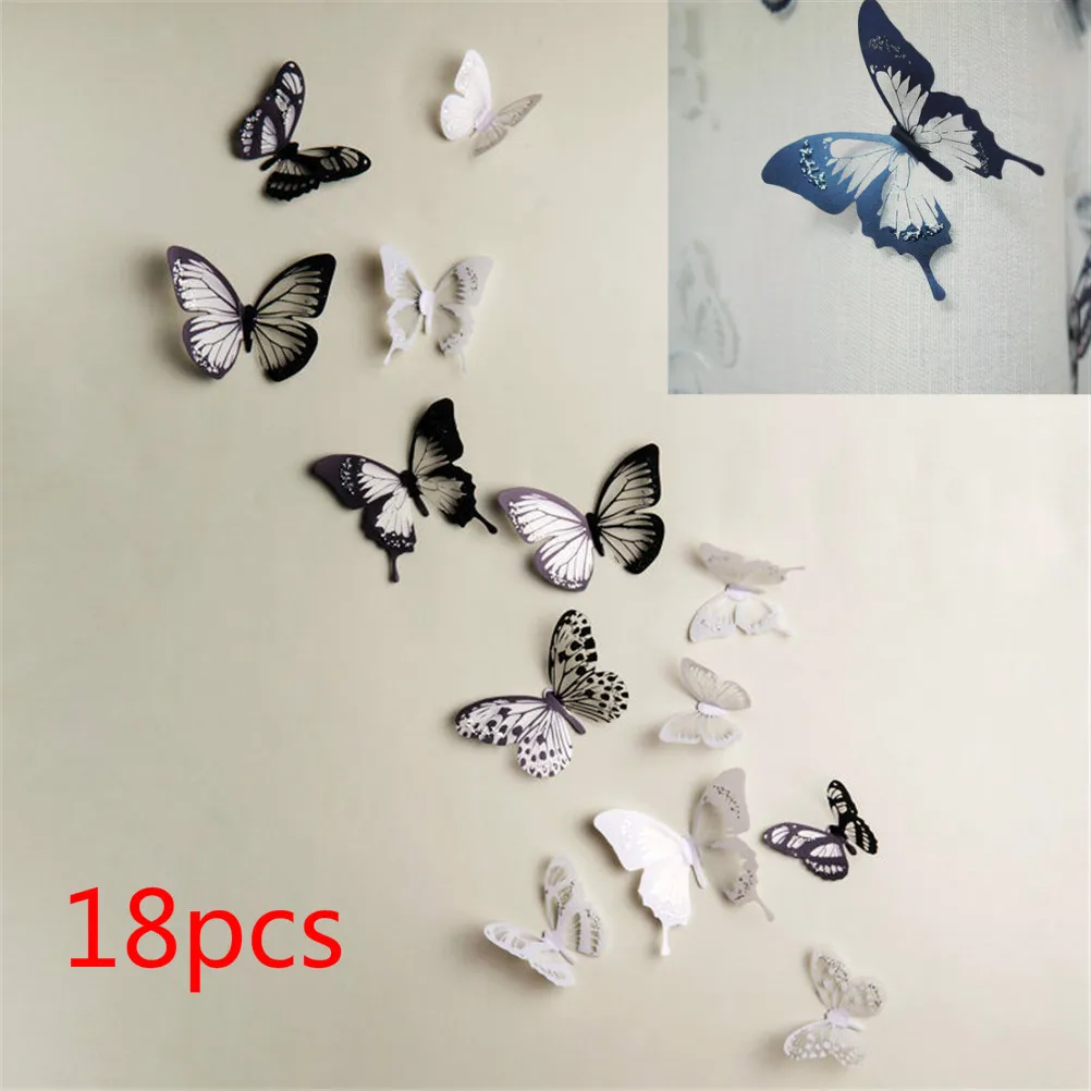 18 шт./лот 3d эффект кристалл бабочки Красивые стикеры на обои бабочка для детской комнаты стены переводки украшение для дома на стене