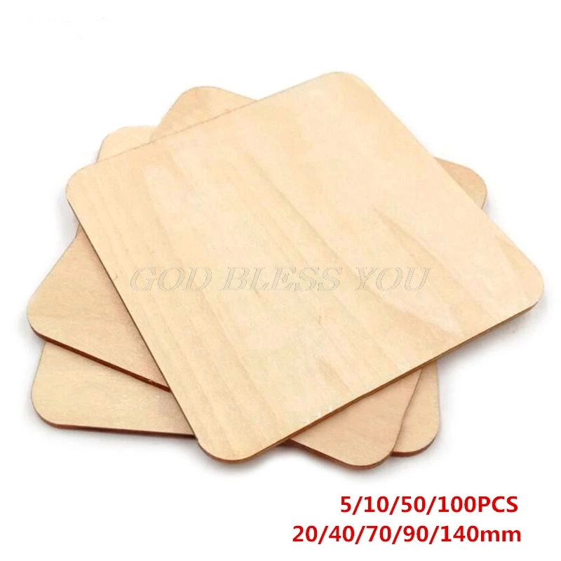 

5-100pcs Wooden Blank Plaque Square Wood Pieces Tags DIY Craft Pyrography Projects Games Scrapbooking Ornament 20/40/70/90/140mm