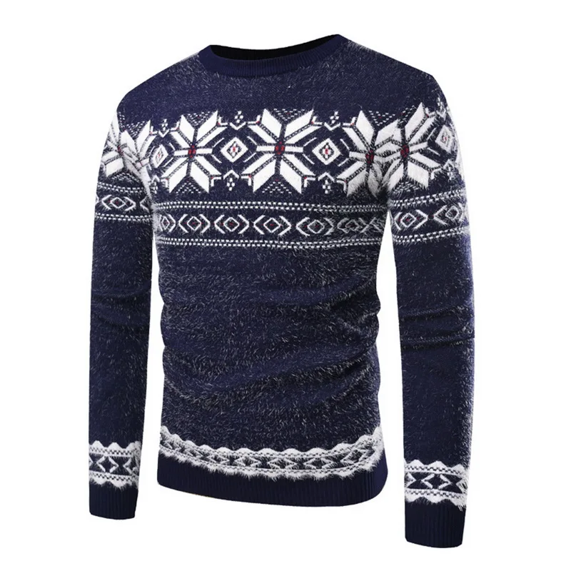 

MoneRffi 2019 New Autumn Christmas Pullover Men Snow Deer Printed Kintted Sweater Jumper Slim Fit Male Christmas Clothes