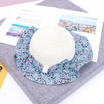 

Children Hats Baby Girls Hat Kids Bowknot Floral Print Straw Beach Cap