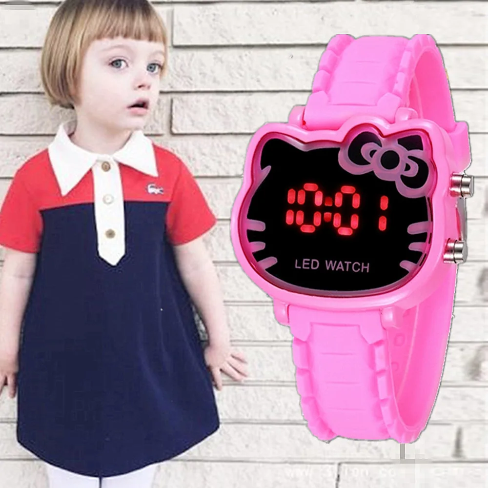 Enfant Ceasuir Cute Pink Hello Kitty Led Digital Watches For Girl