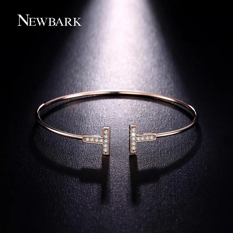 font b NEWBARK b font Double T Bangles Chic T Cuff Tiny Cubic Zirconia Paved