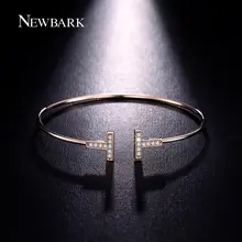 NEWBARK Double T Bangles Chic T Cuff Tiny Cubic Zirconia Paved Delicate Wrist Jewelry Minimalist Bracelets
