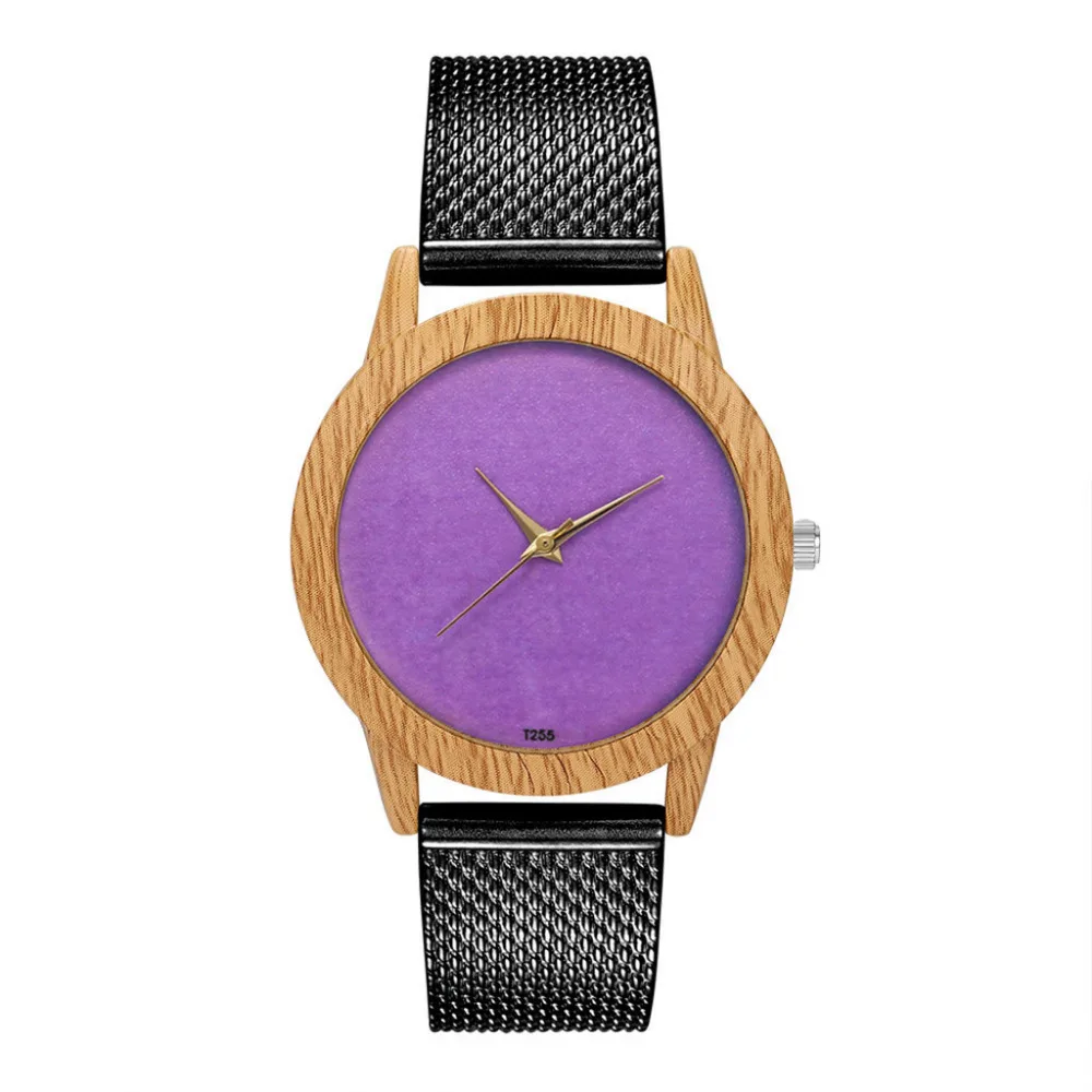 Fashion Nature Wooden Grain Leisure Minimalism Purple Dial Silicone Strap Quartz Watch Classic Casual Wrist Watch Gifts