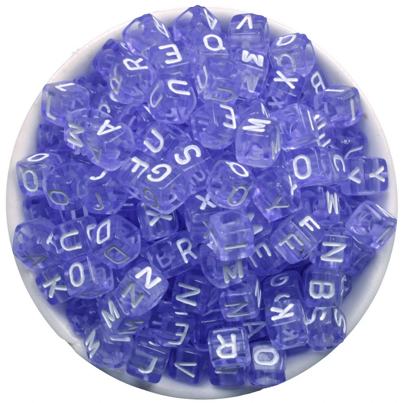 

200pcs Square Transparent Purple Mixed White Alphabet/ Letter Acrylic Cube Beads For DIY Name Figure Jewelry Making 6x6mm