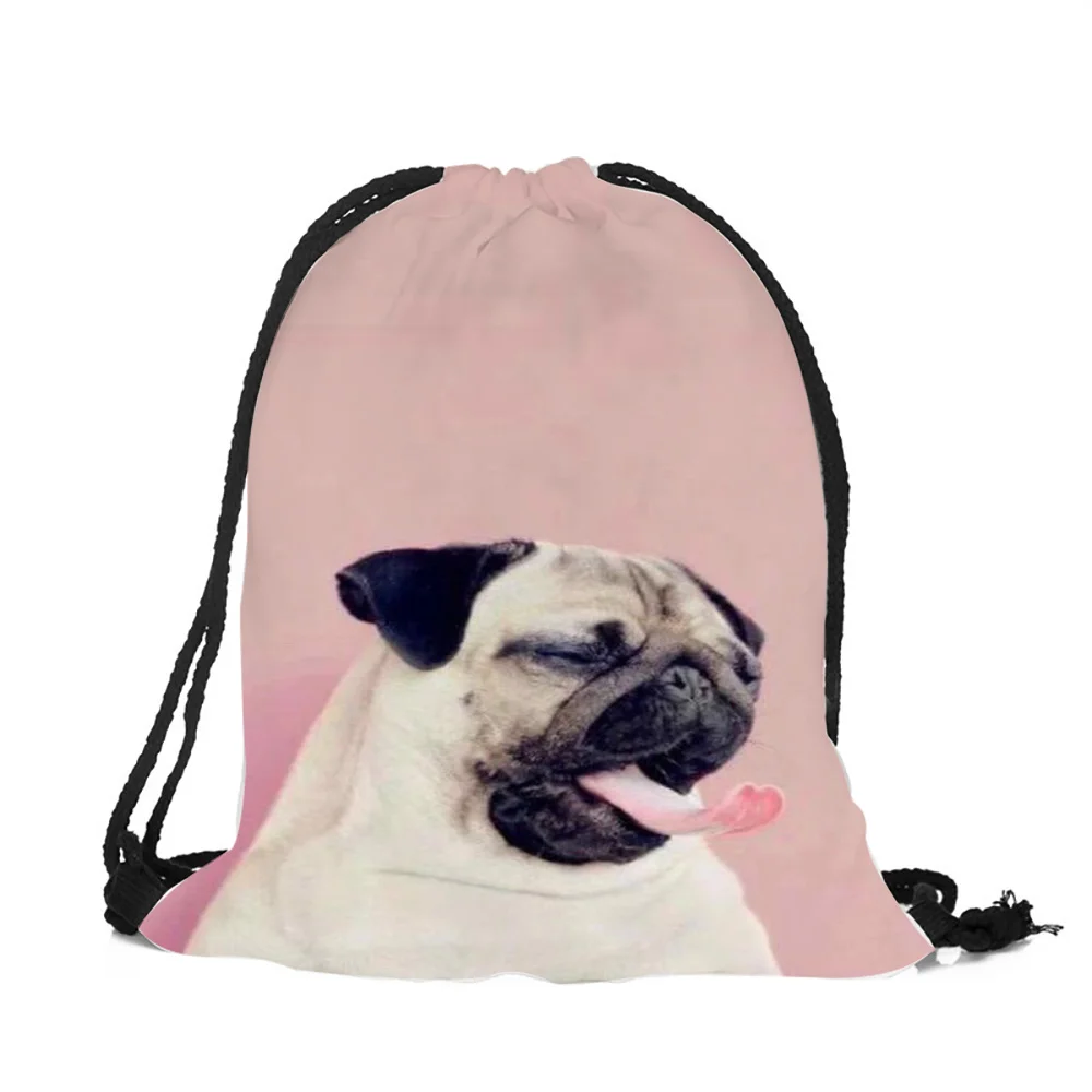 

Pug Dog 3D Printing Women Girls Backpack 2018 Travel Shopping New Drawstring Bag Eco Polyester Bags Rucksack Mochila Sac A Dos