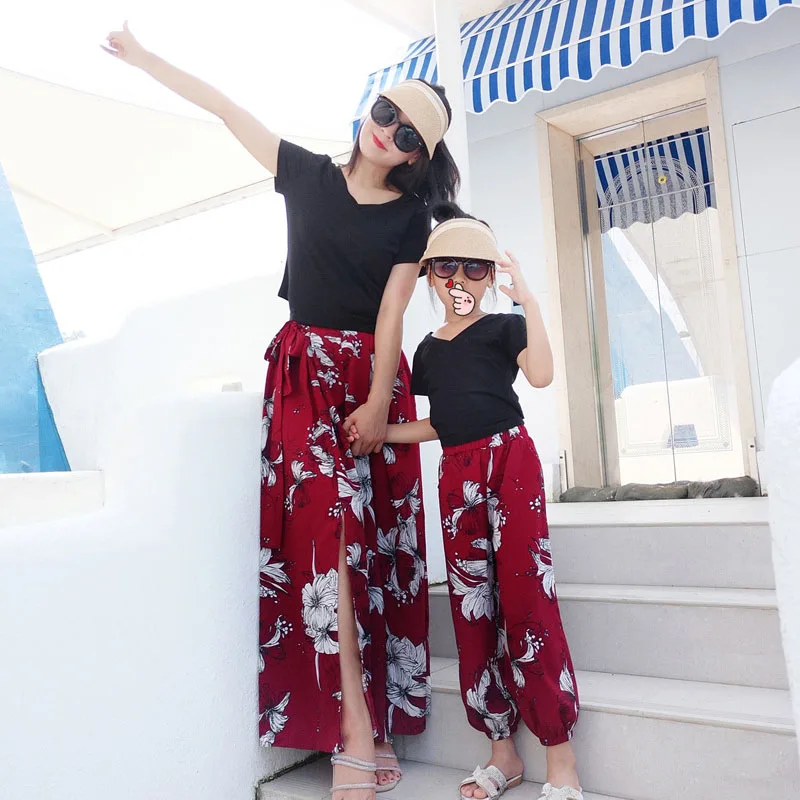 

Mommy And Me Clothes Matching Mother Daughter Clothes Suit Wide Leg Pants Zephyr Beach Shorts Trousers