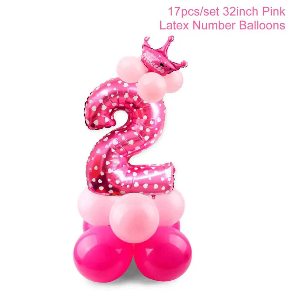 HUIRAN 2 день рождения шары-цифры воздушный шар 2 года дети синий мальчик 2 день рождения украшения Розовый Девочка День рождения принадлежности - Цвет: Number 2 Pink
