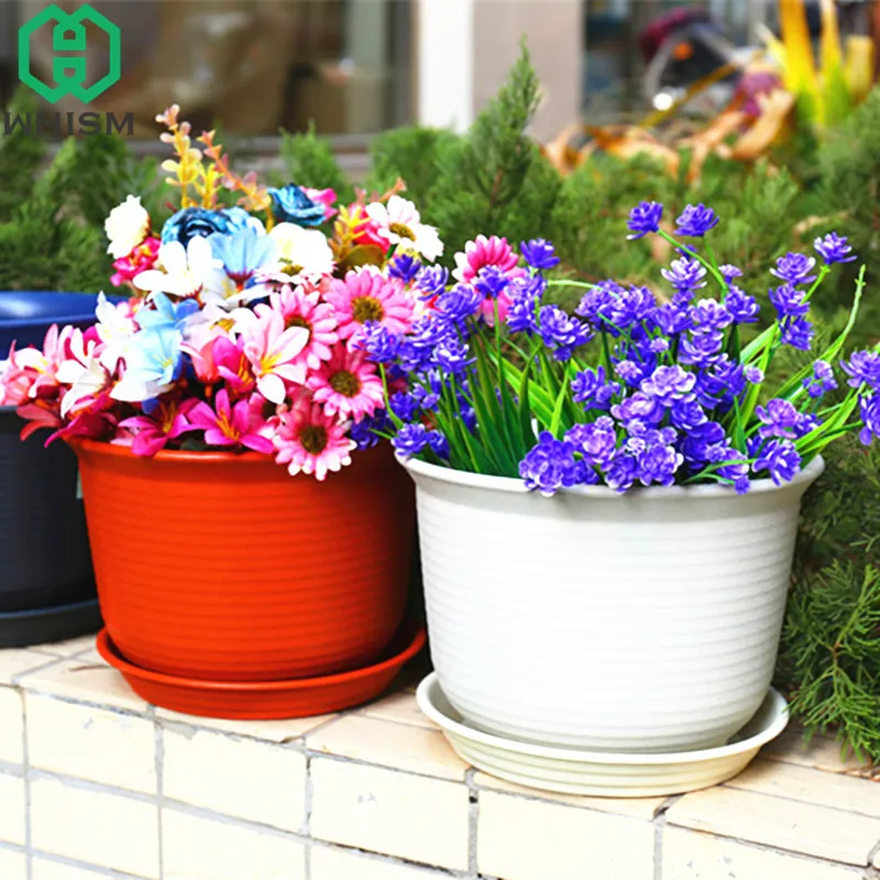 WHISM Plastic Garden Flower Pots Resin Green Plant Pot Decorative Succulents Nursery Pots Planters Flowerpot For Home Decoration