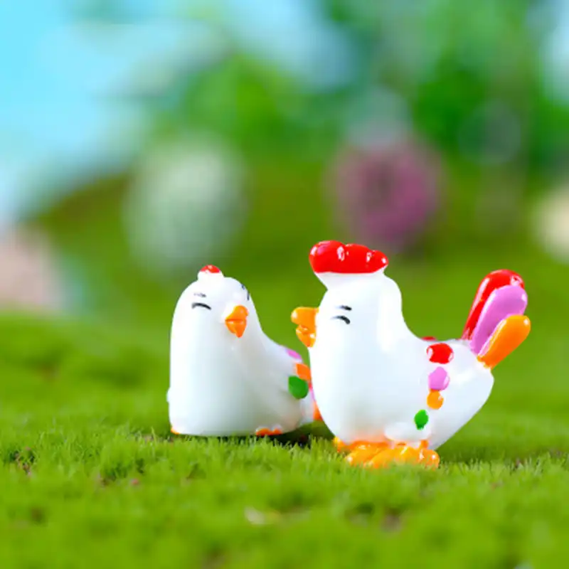 Zocdou 2 peças galinha galo pintainho frango rebanho aves modelo acolhedor pequena estátua estatueta artesanato figura ornamento miniaturas