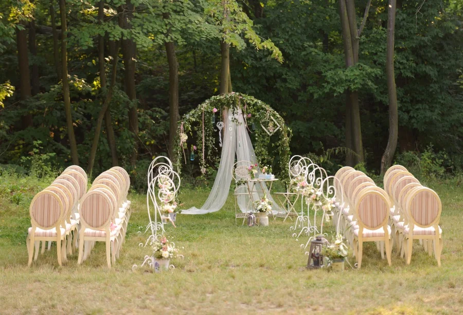 Laeacco Park Curtain Flowers Chairs Photocall Wedding Photography Backgrounds Customized Photographic Backdrops For Photo Studio |