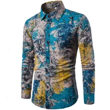 Новая Мужская льняная рубашка, тонкая Повседневная рубашка с длинным рукавом, гавайская пляжная рубашка, Мужская модная рубашка с принтом размера плюс M-5XL