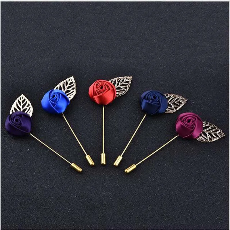 

Groom Golden Leaves Roses Cloth Brooch Corsage Flowers Wedding Men & Women Lead Flowers Party Prom Man Suit Corsage Pin Brooch