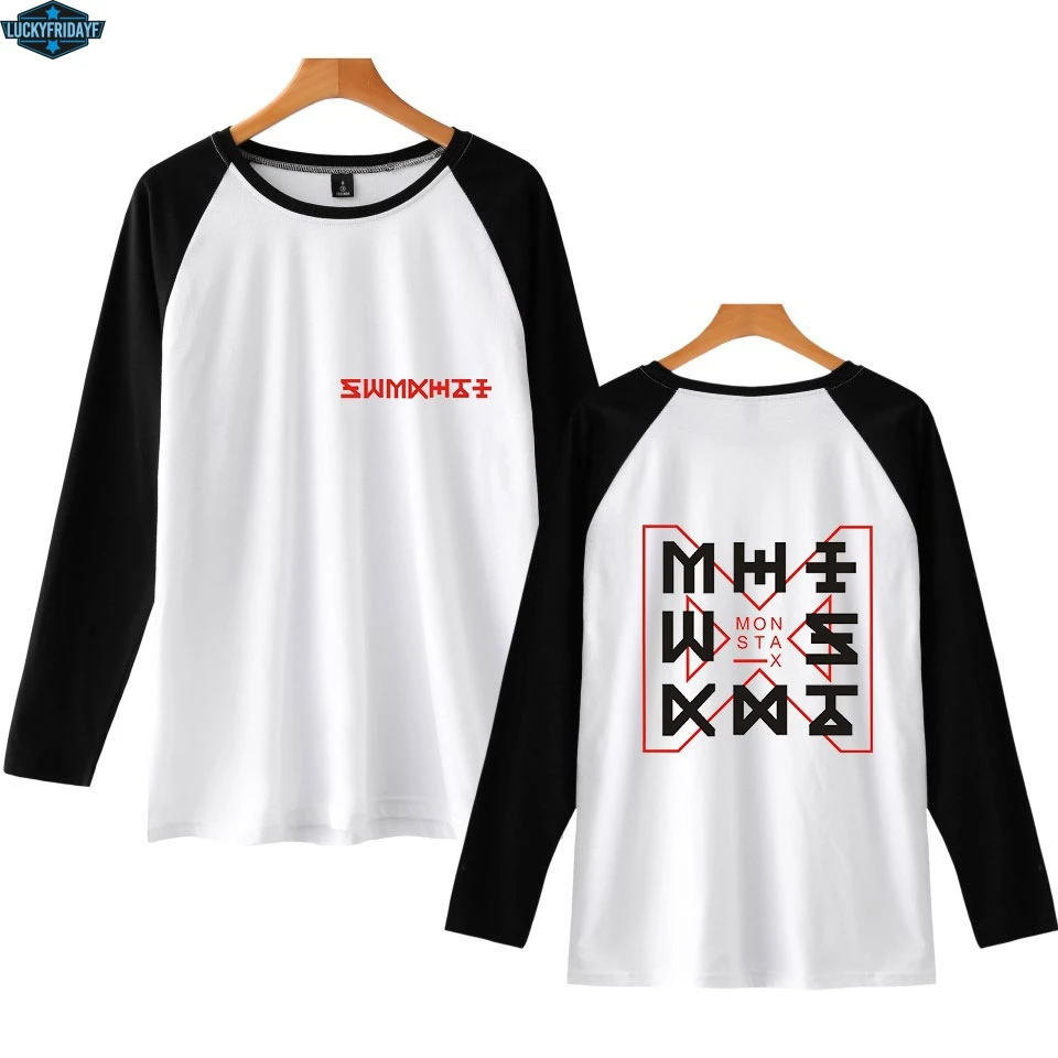 Модные футболки с принтом «Monster X» Harajuku, футболка с длинными рукавами для мальчиков и девочек, повседневные футболки высокого качества