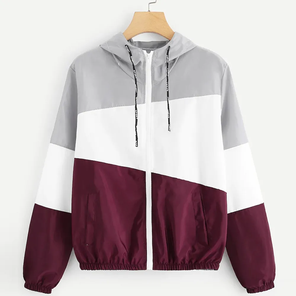 

Home&Nest Women Autumn Jacket 2019 Lady Long Sleeve Patchwork Thin Skinsuits Zipper Casual Sport Coat Outerwear Hooded Jackets