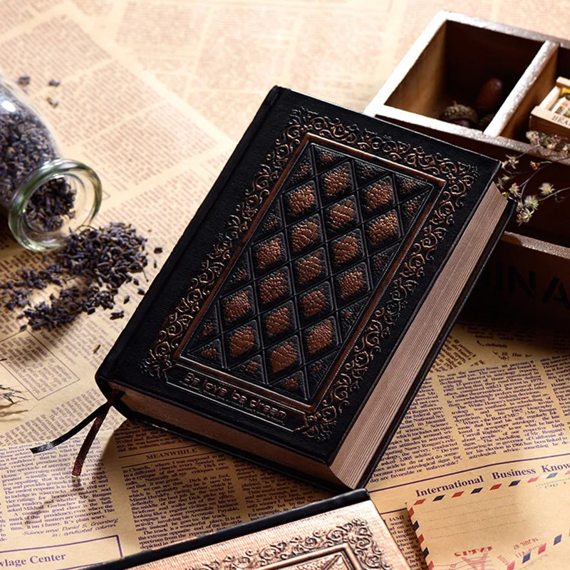 European Vintage Emboss Hardcover Notebook Luxury Leather Cover Black Gold Diary Journal Book Office School Stationery Supplies