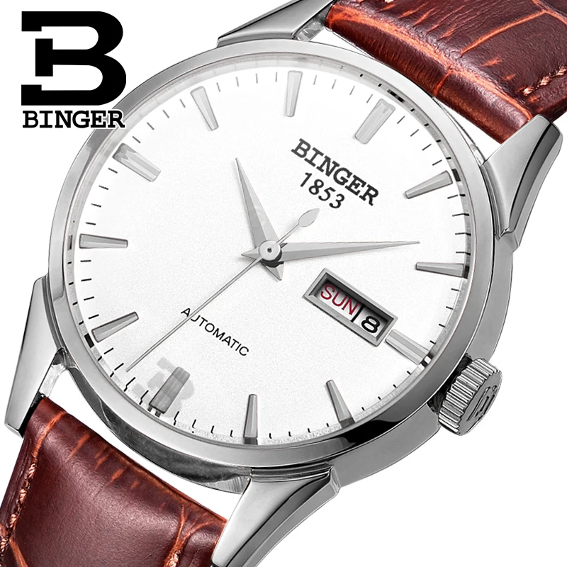 

Switzerland Men's Watch Luxury Brand Wristwatches BINGER Automatic Watch Genuine Leather Waterproof Mechanical Watch B1128-18