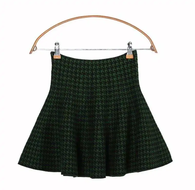 Новинка, Женская плиссированная юбка в Корейском стиле, юбка-зонтик с высокой талией, осенняя трикотажная юбка трапециевидной формы - Цвет: green bird