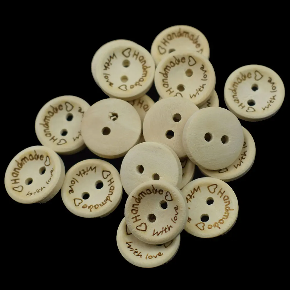 100PCs 15/20/25MM 2 Holes Round Wooden Buttons Marking Natural Button Clothing Scrapbooking